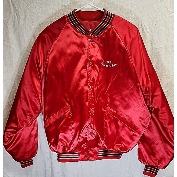 Vintage King Louie Jacket Mens Large Blue Satin Bomber Big‎ Made in USA 80s 70s - Picture 3 of 8